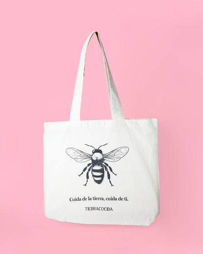 Bolsa de tela con un dibujo de abeja 