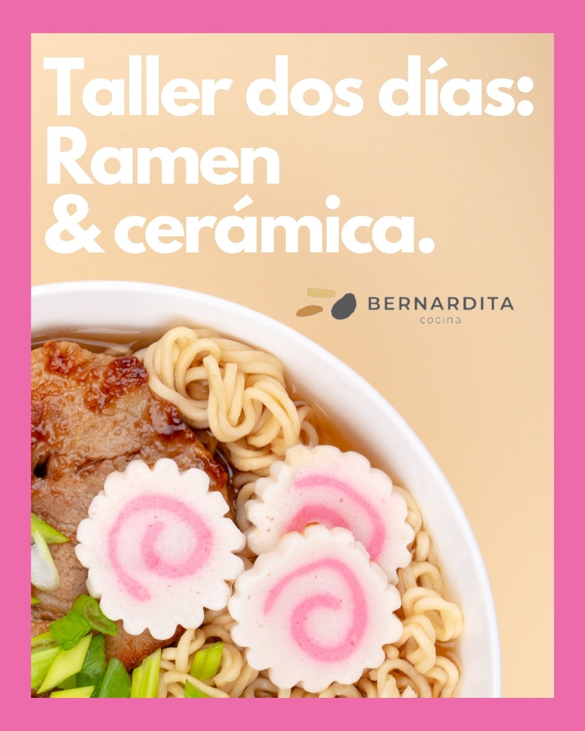 UN CARTEL ANUNCIANDO UN TALLER DE RAMEN Y CERÁMICA EN MÁLAGA